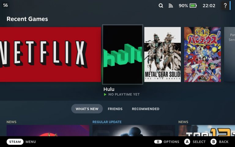Netflix and Hulu Installed On Steam Deck